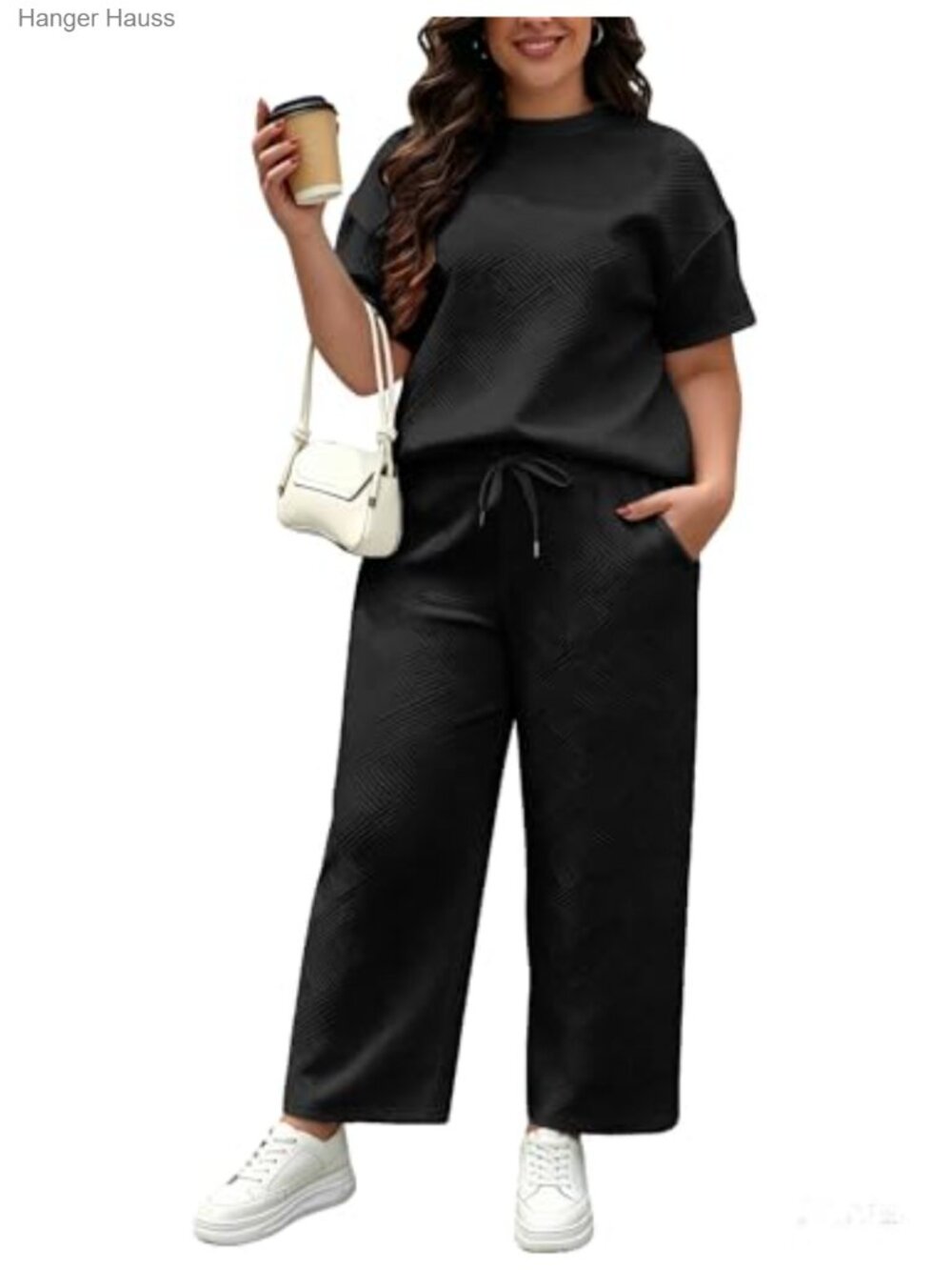 Plus Size Lounge Sets 2 Piece Tracksuit Short Sleeve Wide Leg Pants